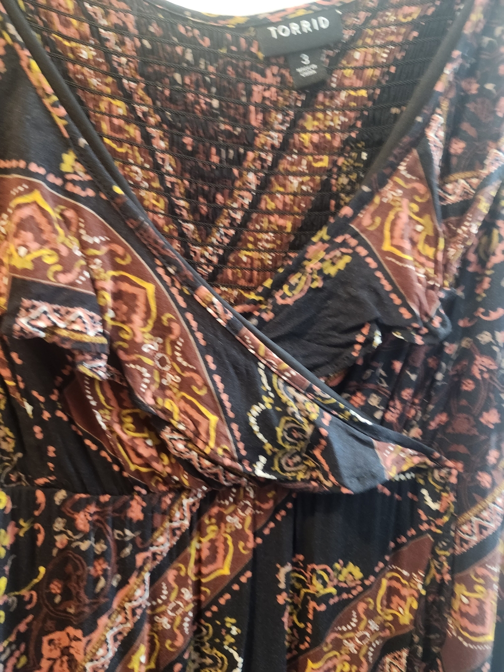 Torrid Black and Rust Paisley Ruffle Maxi Dress, Torrid 3 = 3X - Picture 4 of 4